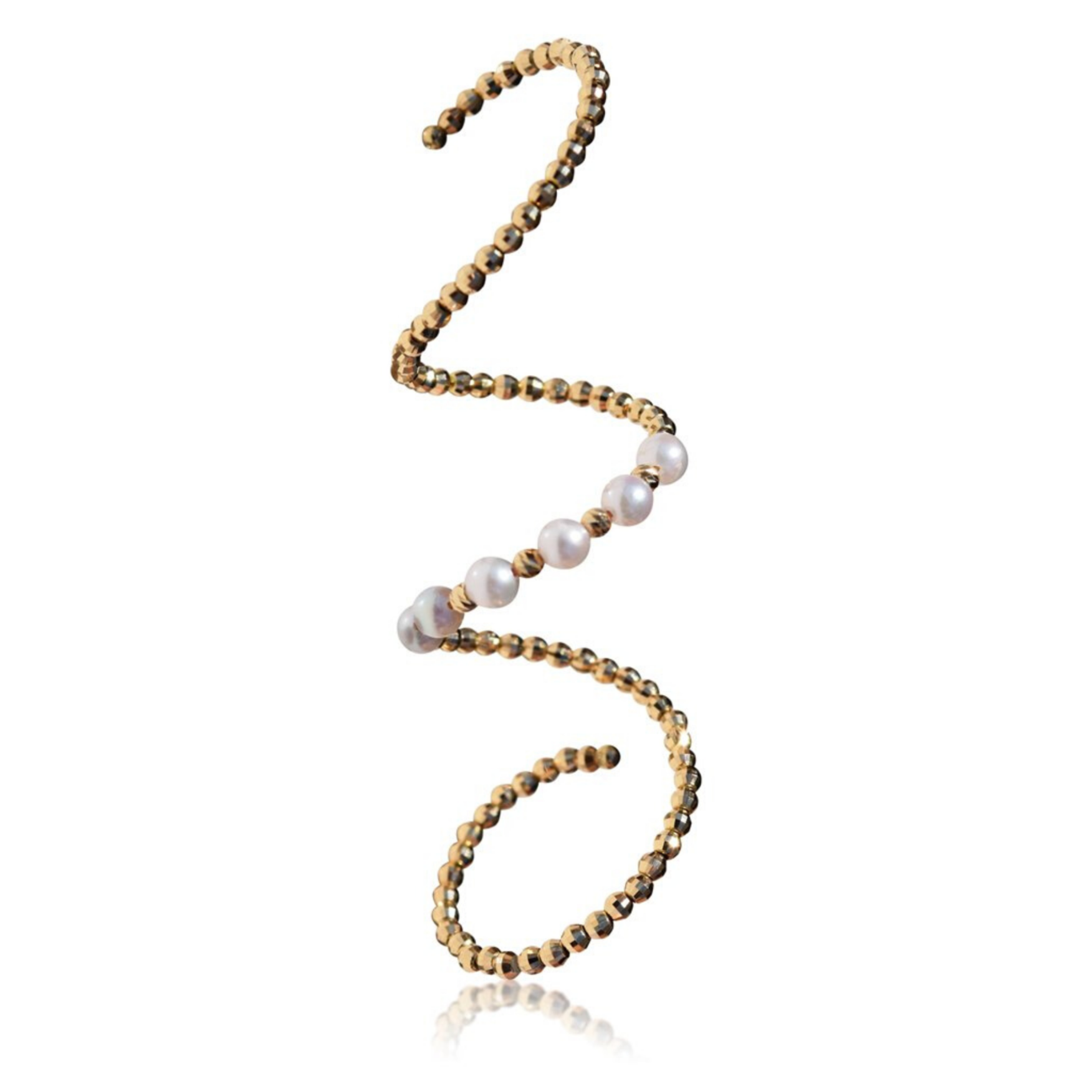 Two-Side Wear Spiral Yellow/Rose/White Gold & Akoya Pearl Ring